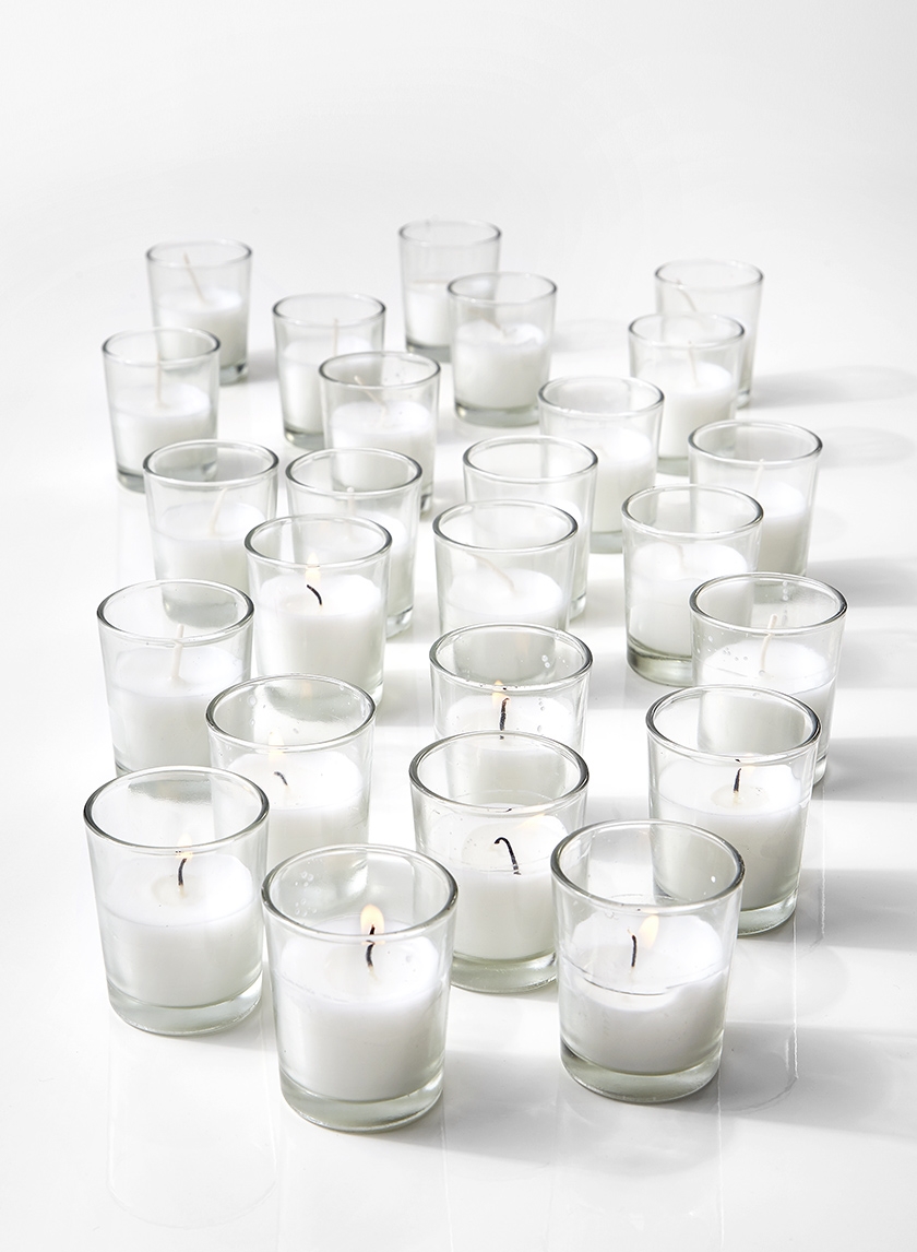 10-Hour White Votive In Clear Glass, Set of 25