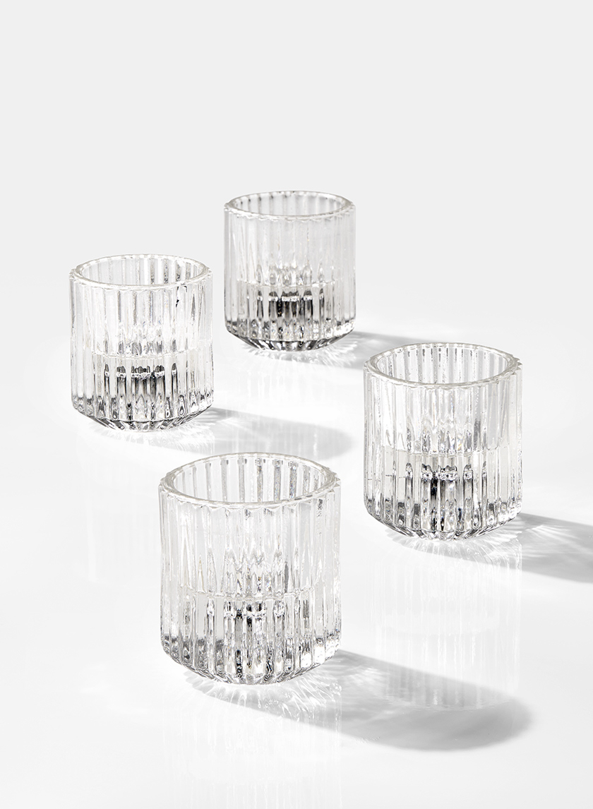 Willow Glass Taper Candle Holders, Clear, Set of 4