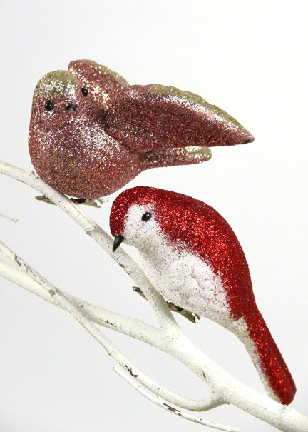 Pink & Red Glitter Bird Ornaments