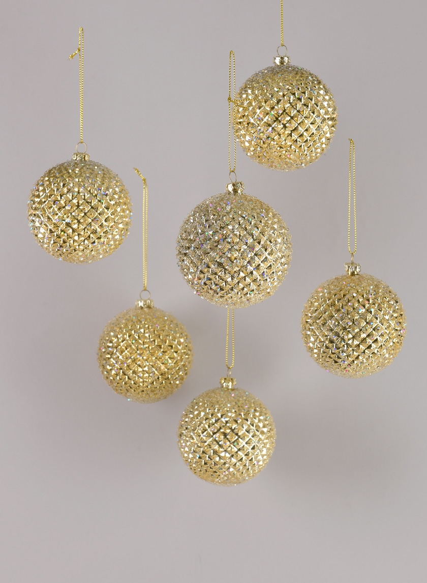 3in Gold Glitter Durian Ball Ornament, Set of 6