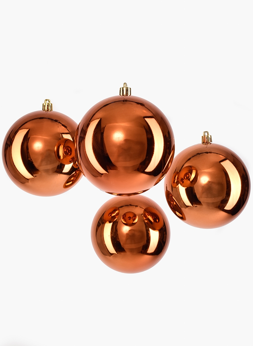 4in Shiny Copper Plastic Ornament Ball, Set of 4