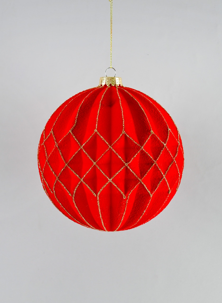 6in Red Flocked Stripe Ornament