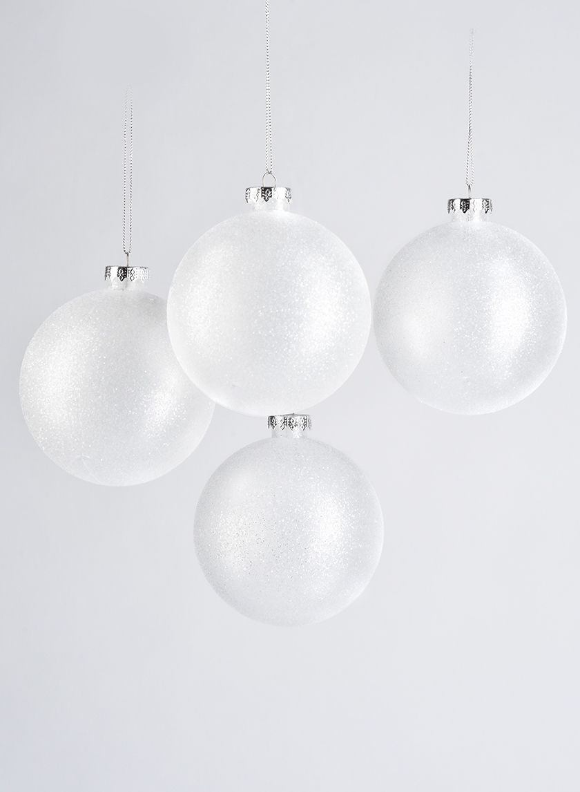 4in Sugary Frost Plastic Ornament Ball, Set of 4