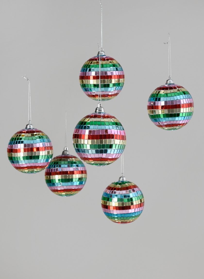 3in Multicolor Disco Ball Ornament, Set of 6