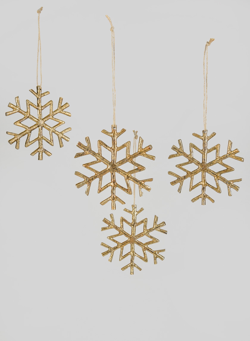 5in Gold Metal Snowflake Ornaments, Set of 4
