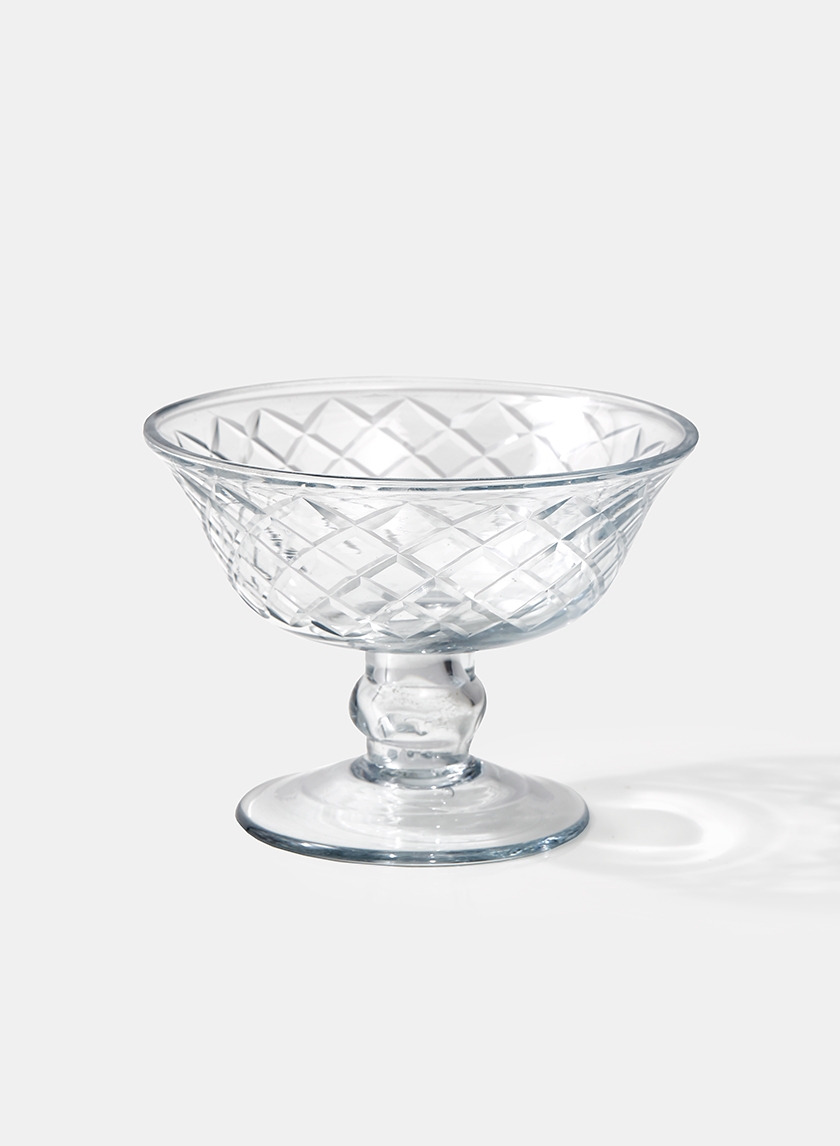 Diamond Cut Glass Pedestal Bowl, 4½ x 3 ½in