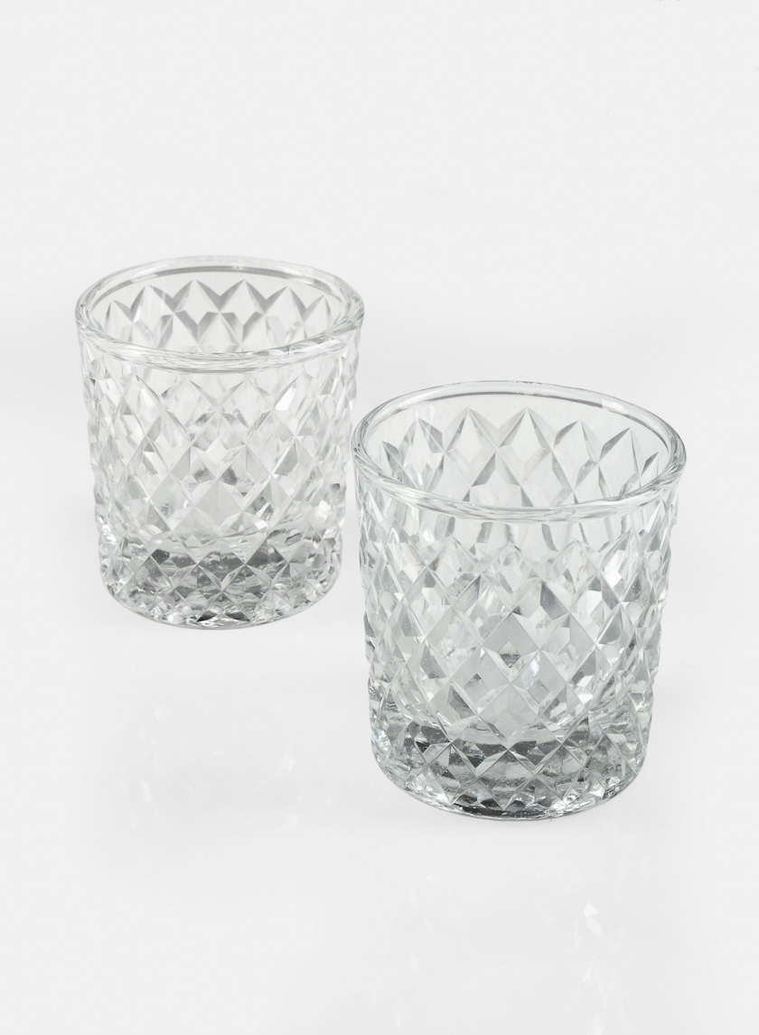 3in Diamond Glass Votive, Set of 2