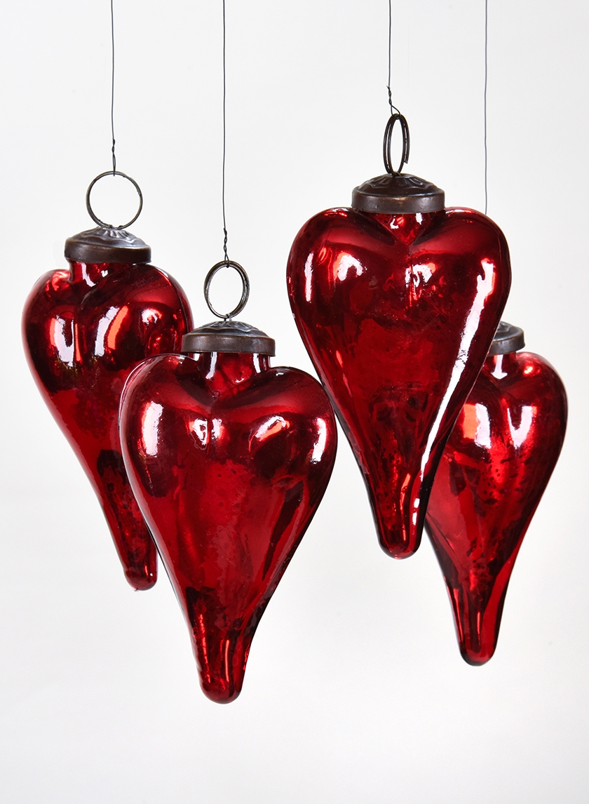 Shop Antique Red Glass Heart Ornaments, Jamali Garden