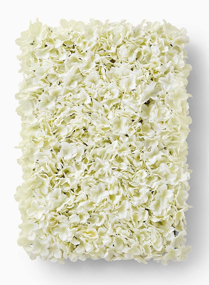 white hydrangea block wedding ceremony flower wall