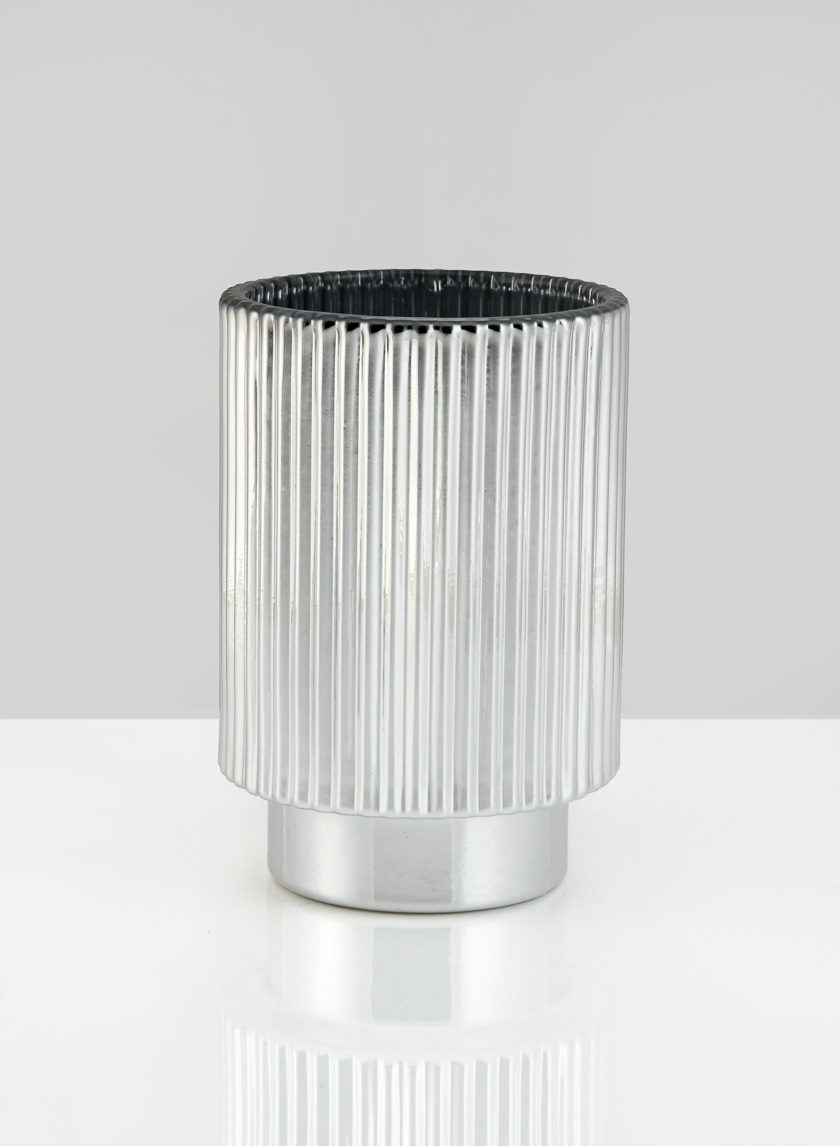 5in Silver Pleated Glass Votive Holder