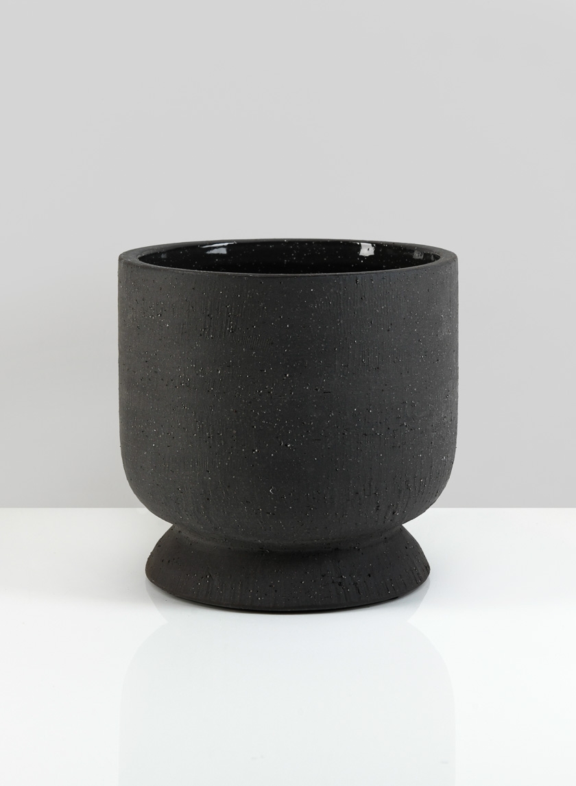 7in Oslo Black Rustic Ceramic Pot