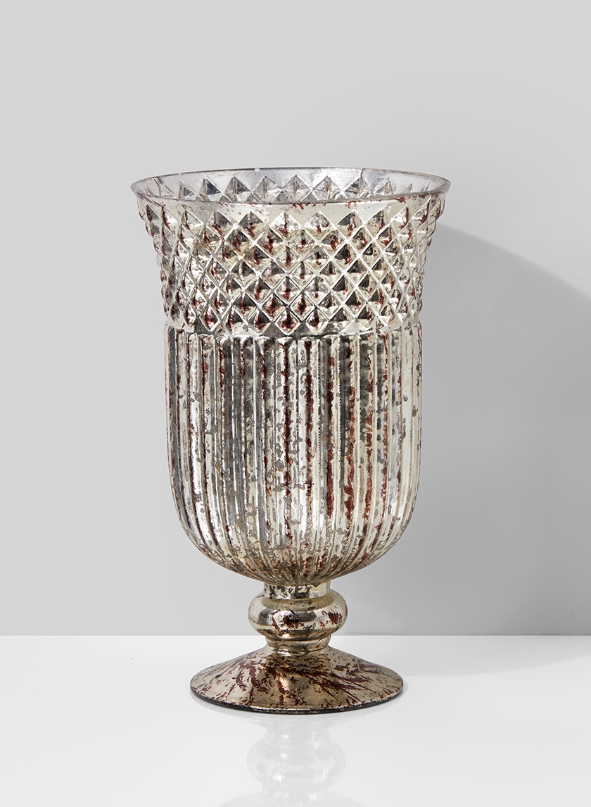 Antique Silver Mercury Glass Pedestal Vase, 5½ x 9in