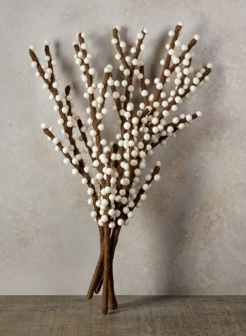 Felt White Berry Stem, Set of 5