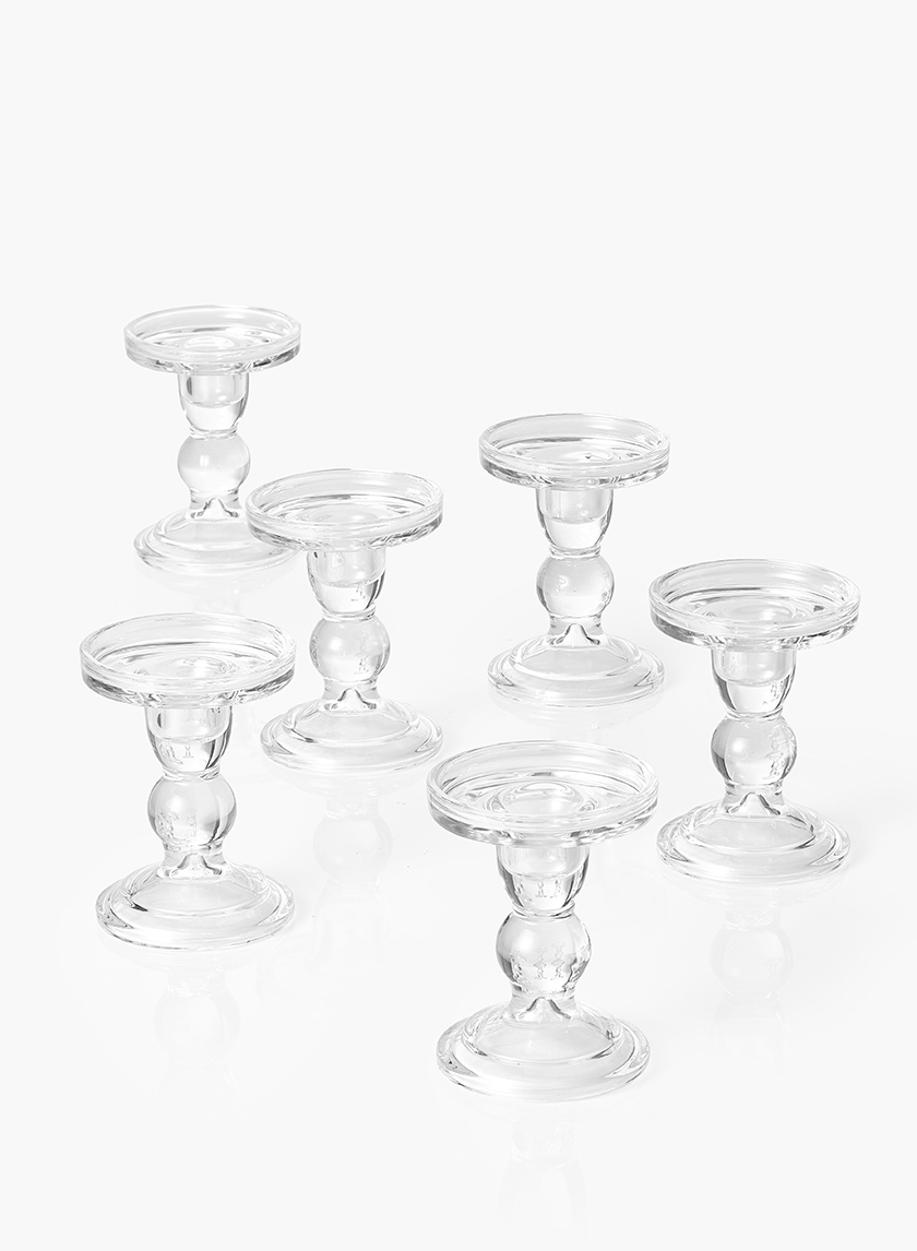 4 ½in Clear Glass Pillar Holder, Set of 6