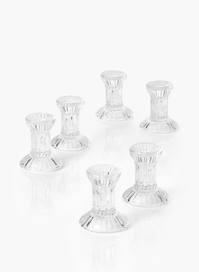 3in Fluted Glass Candlestick, Set of 6