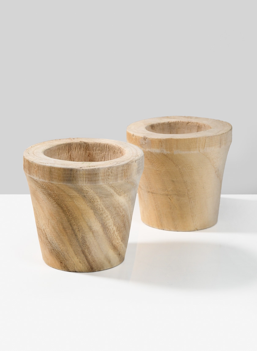 4 ½in Paulownia Wood Pot, Set of 2