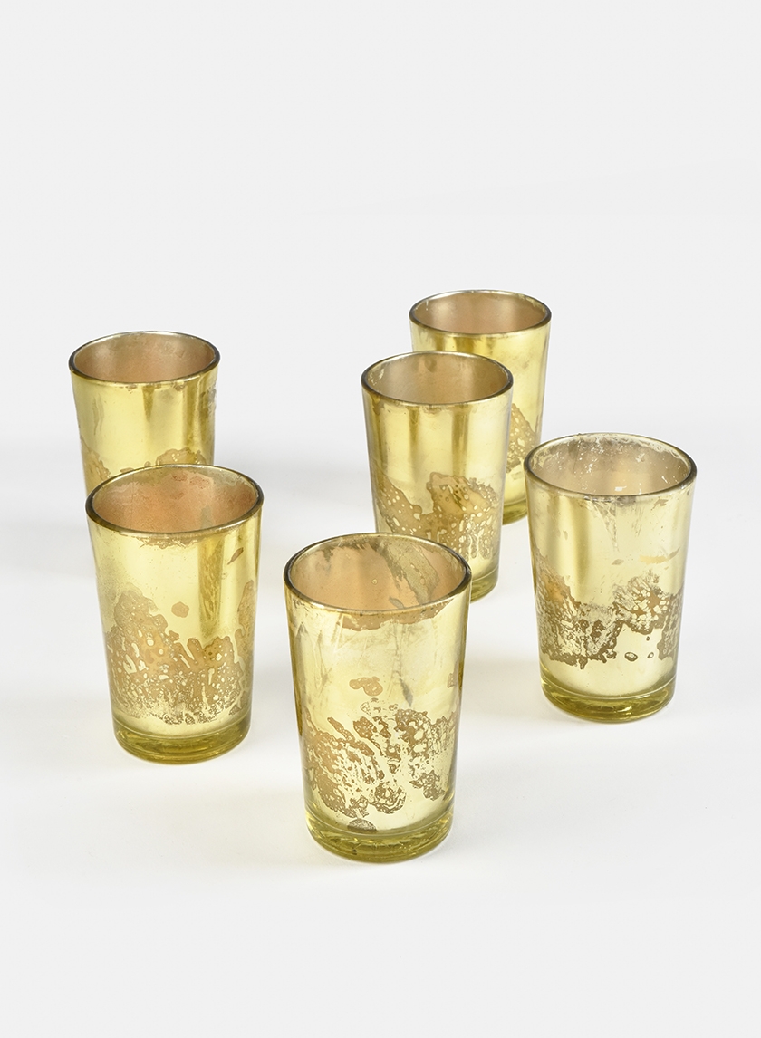 Prefilled Antique Gold Mercury Glass Votive, Set of 6
