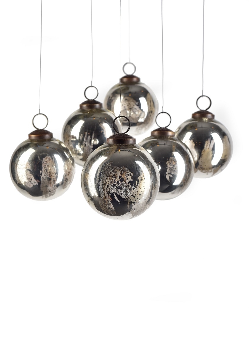 3in Antique Silver Ball Ornament In Window Box, Set of 6