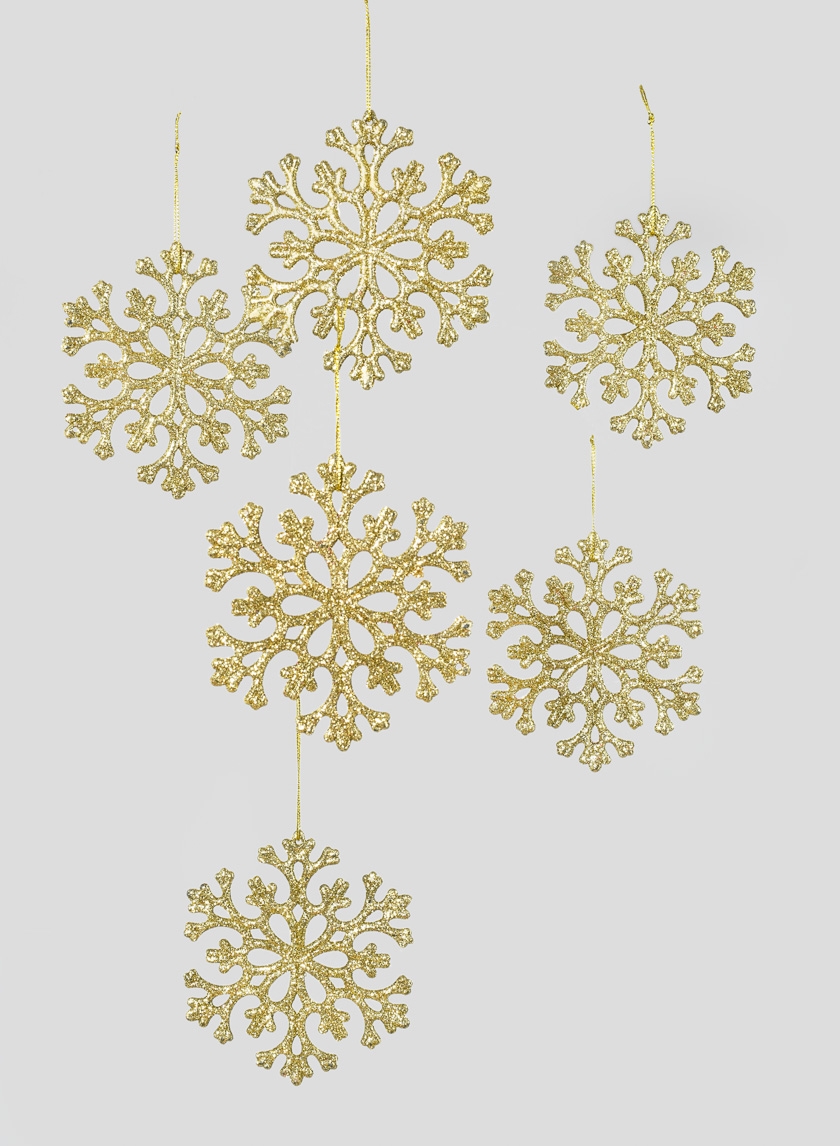 4in Gold Snowflake Ornaments, Set of 6