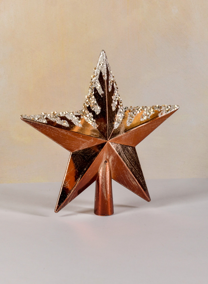 8in Copper with Glitter Tree Top Star Ornament