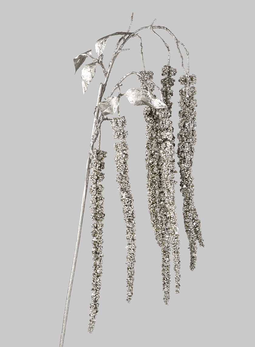44in Glittered Silver Amaranthus Spray