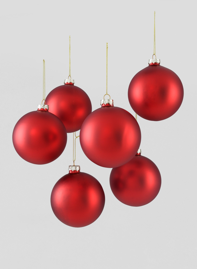 4in Matte Red Glass Ball Ornament, Set of 6