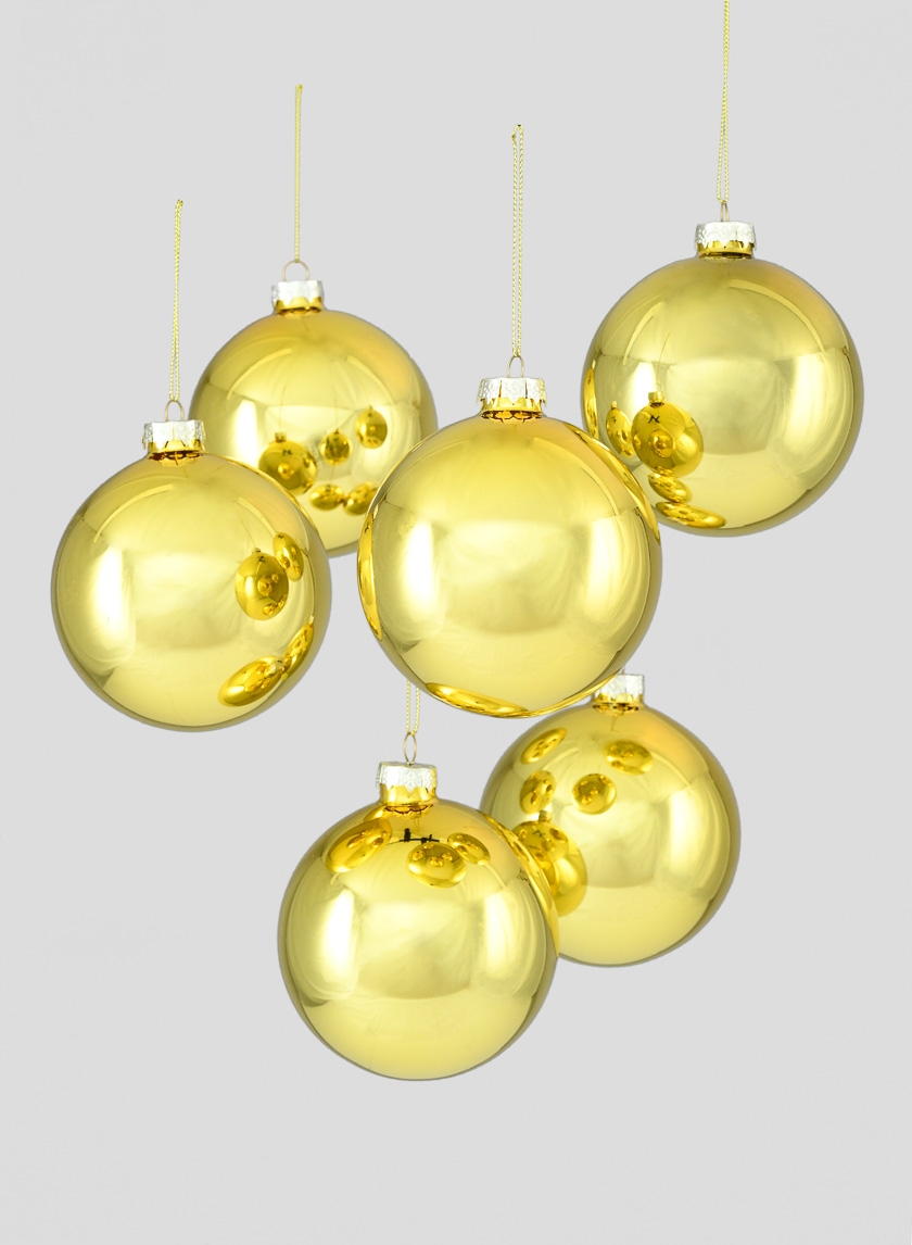 4in Shiny Gold Glass Ball Ornament, Set of 6