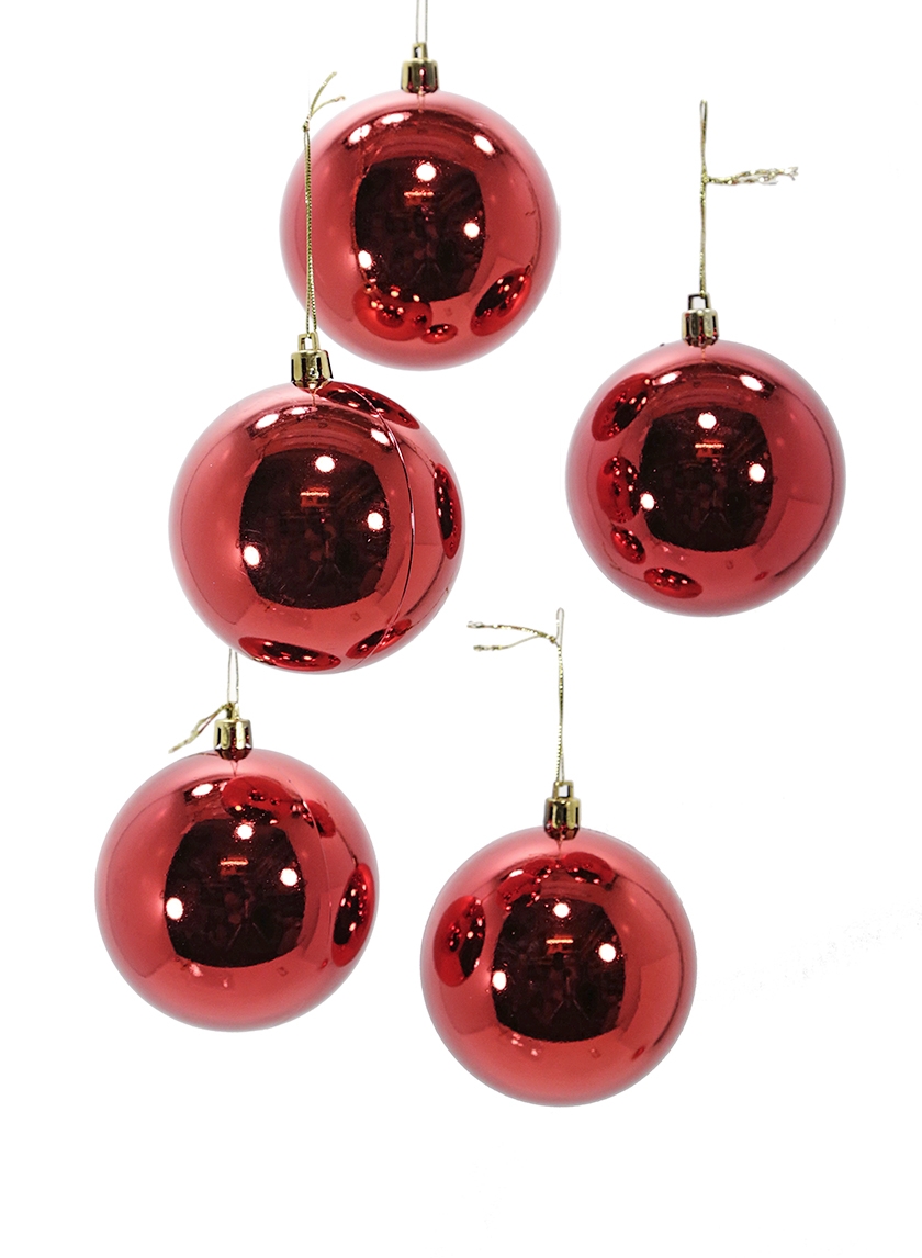 3 ⅛in (80mm) Shiny Red Plastic Ornament Ball, Set of 12