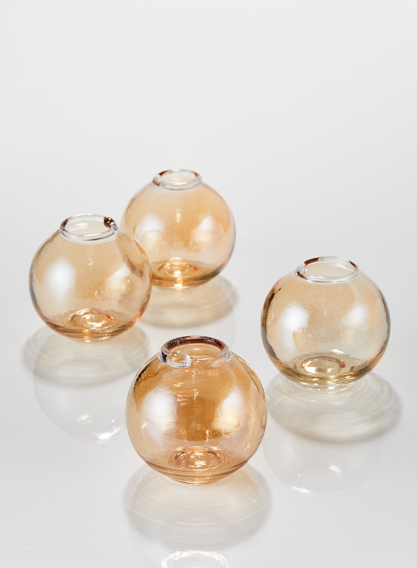 3in Amber Luster Glass Ball Bud Vase, Set of 4