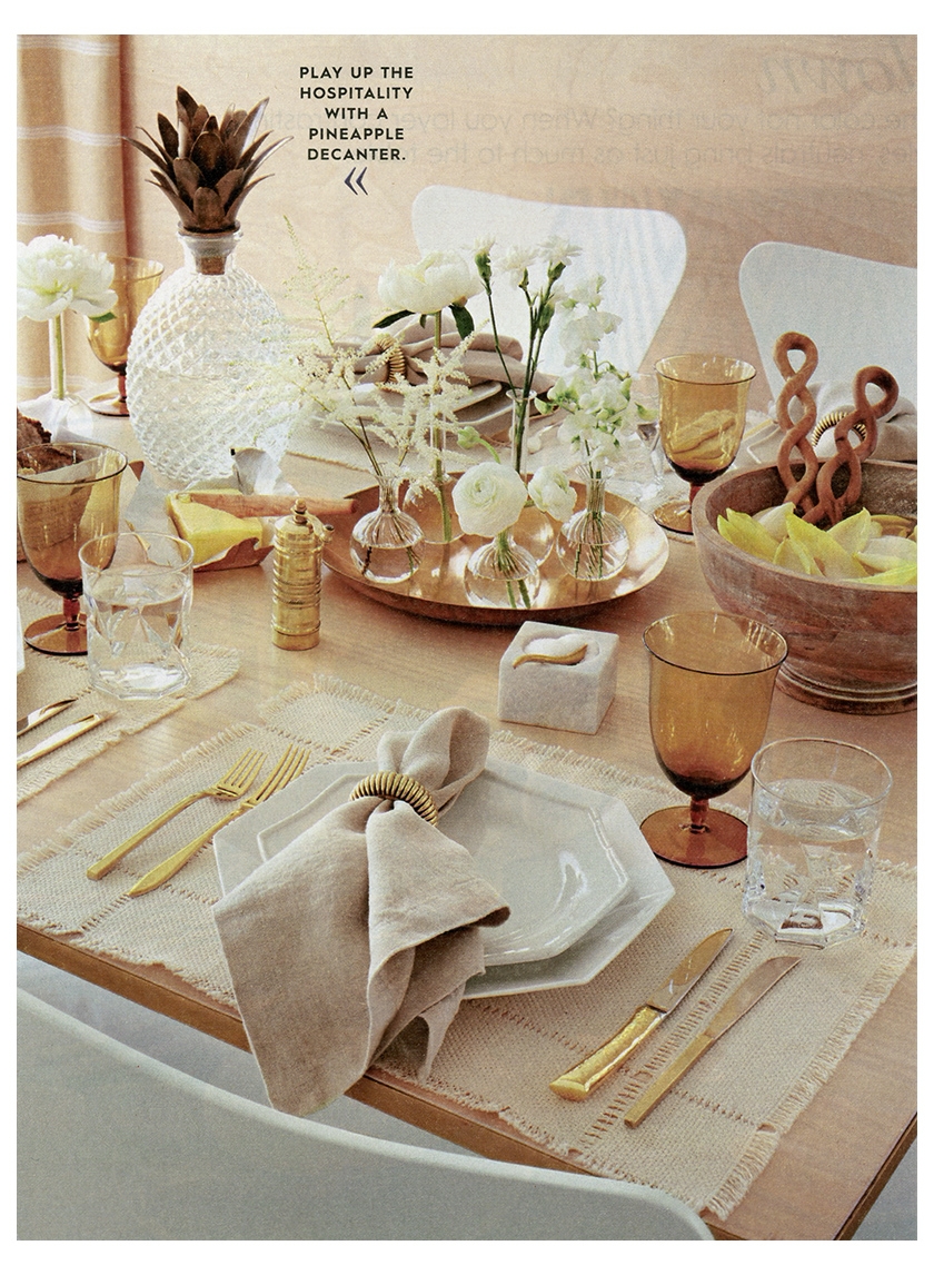 neutral table setting brass beige white colors eddie ross