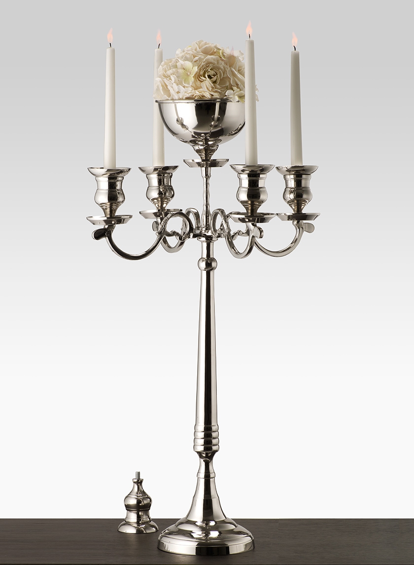 32in Nickel Candelabra With Bowl