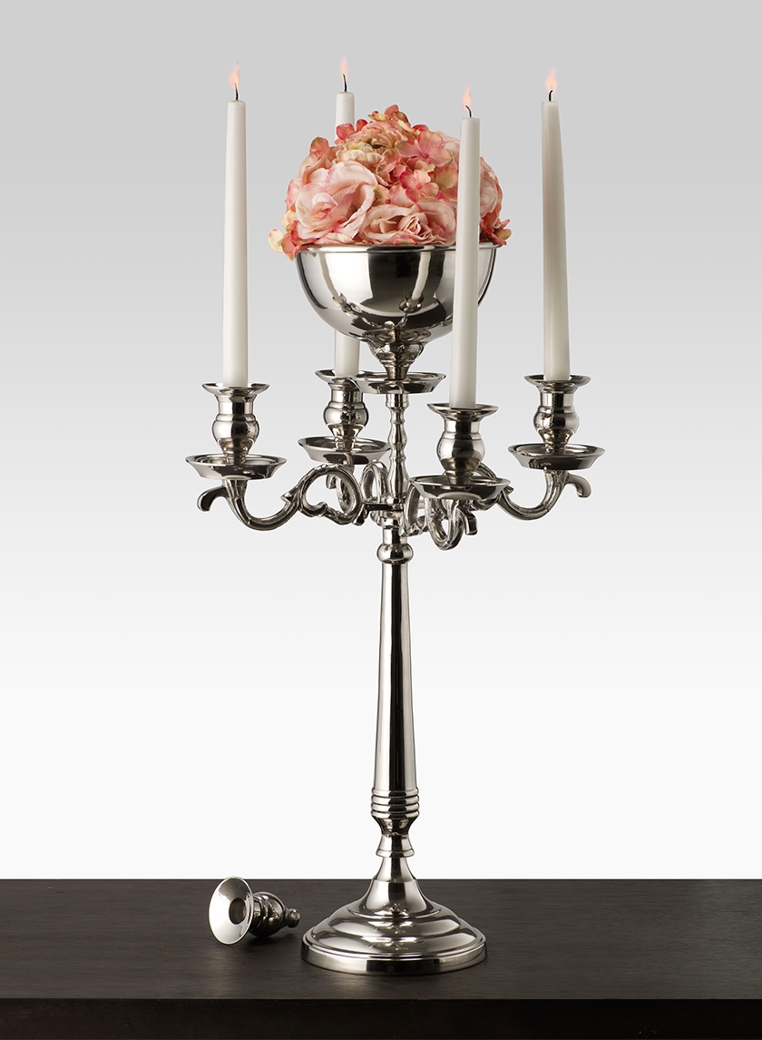 23 ½in Nickel Candelabra With Bowl