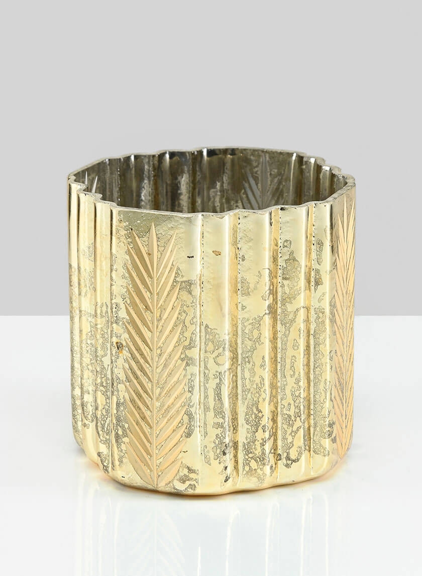 4in Louvres Gold Leaf Etched Candle Holder
