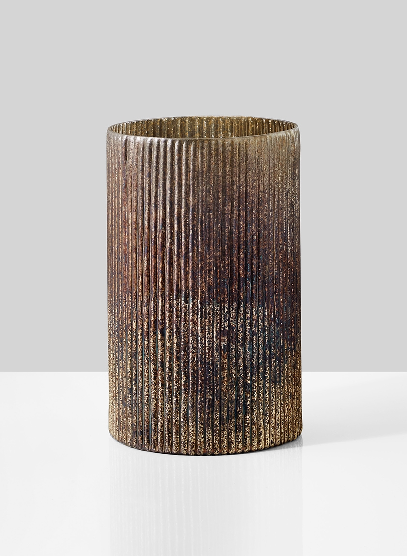 6 x 9 ¾in Ribbed Rust & Silver Cylinder