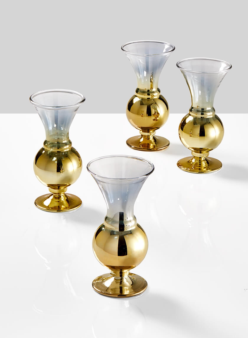 4 ¾in Ombre Gold Glass Fluted Bud Vase, Set of 4