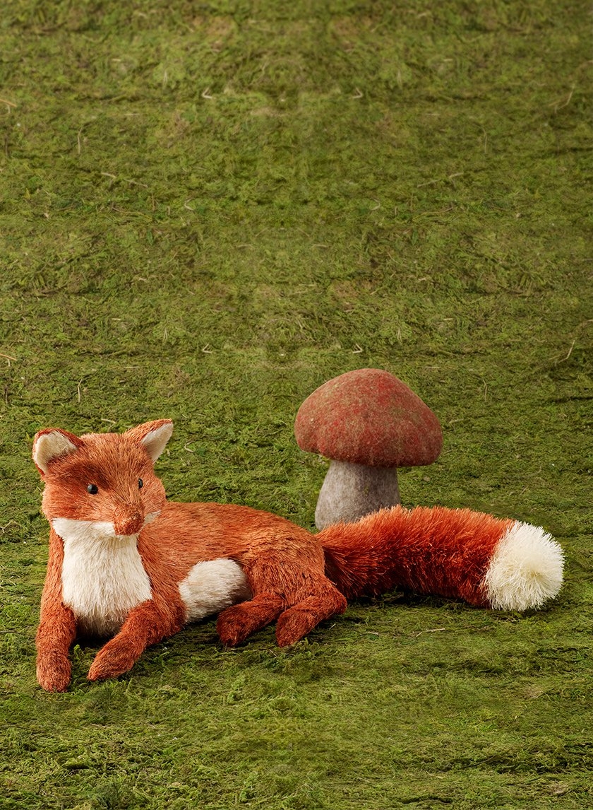Straw Fox & Felt Mushroom