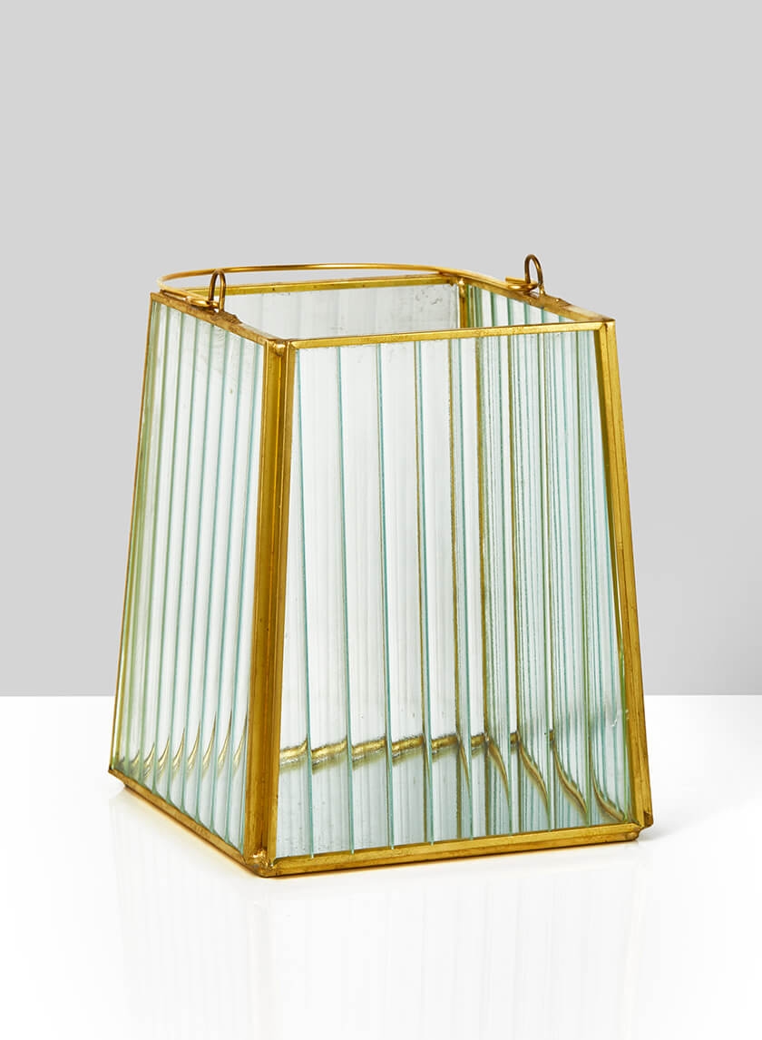 5 ½in H  Striped Glass Gold Trapezoid Hurricane