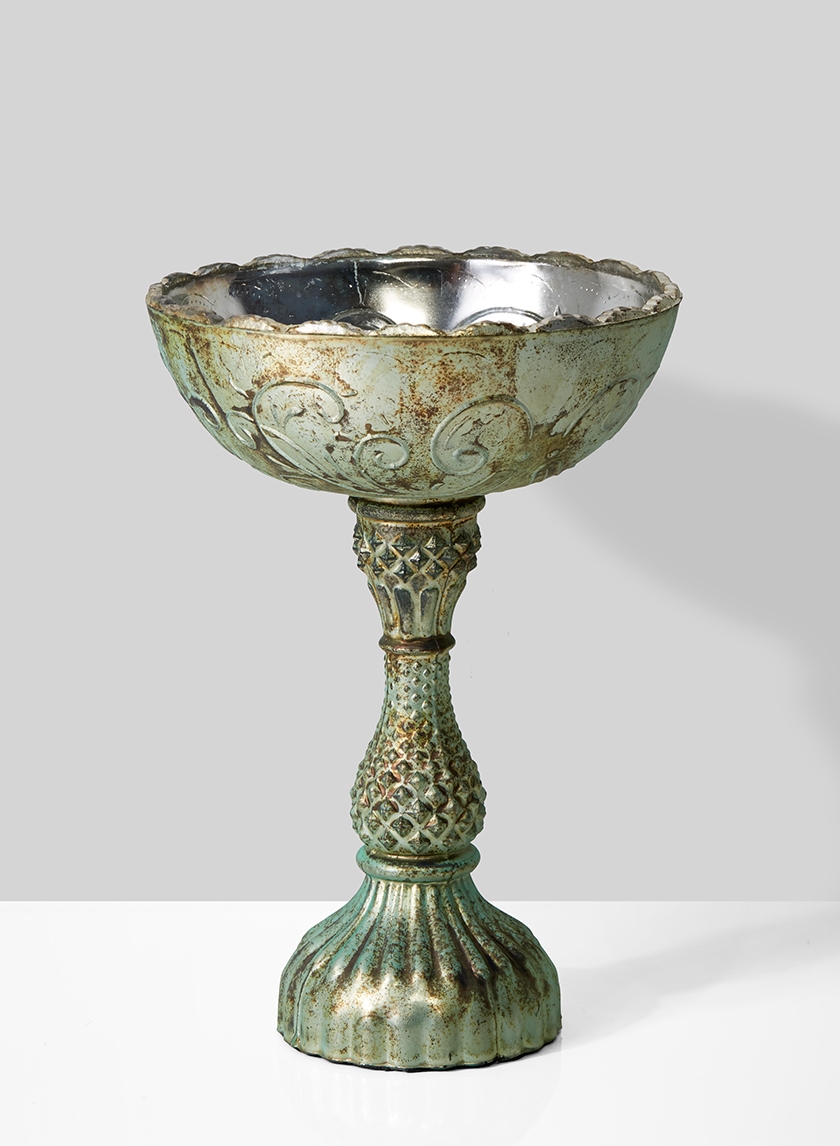 Verdigris Shallow Glass Pedestal Bowl