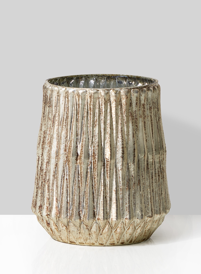 8in Silver & Rust Diamond Glass Vase