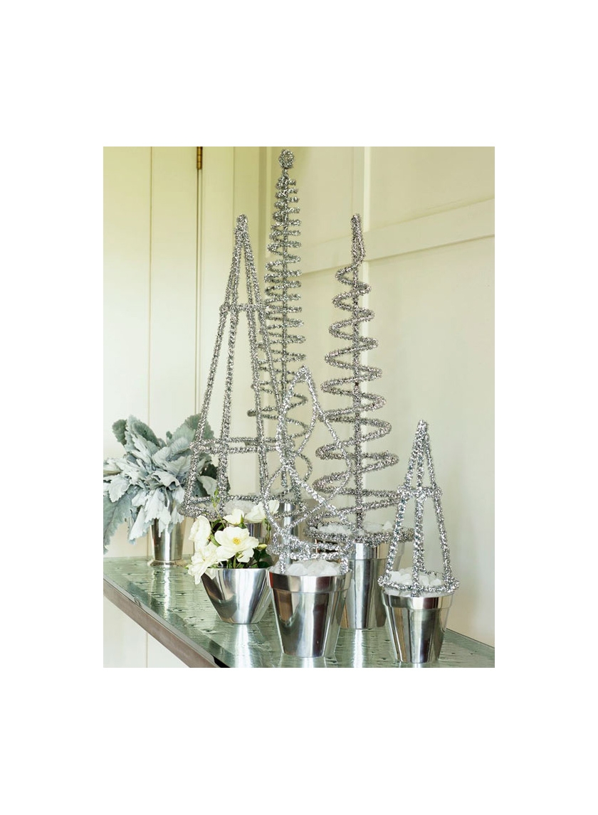 silver tinsel wire topiary forms christmas decor