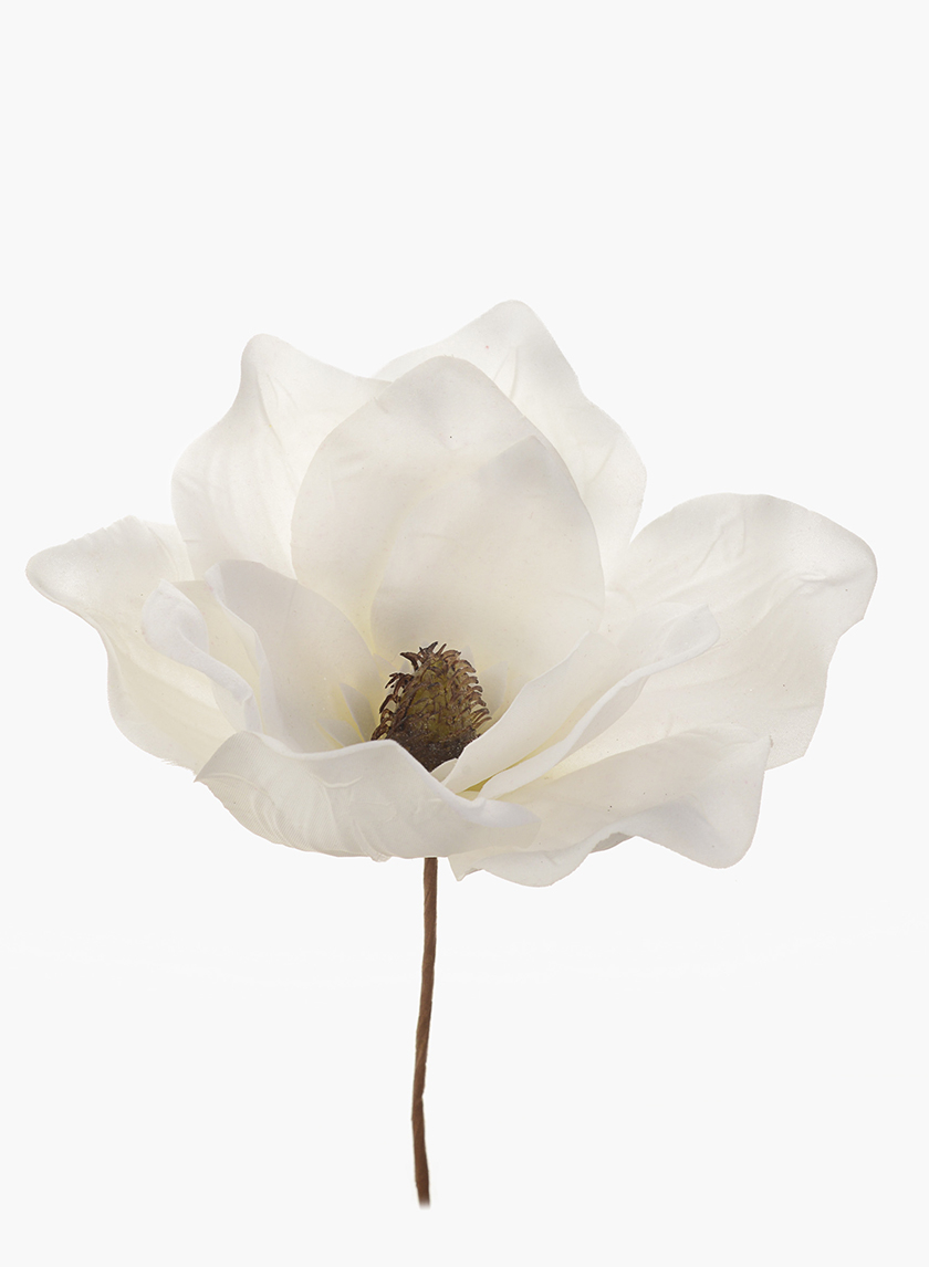 Glittered White Magnolia Pick, 7in