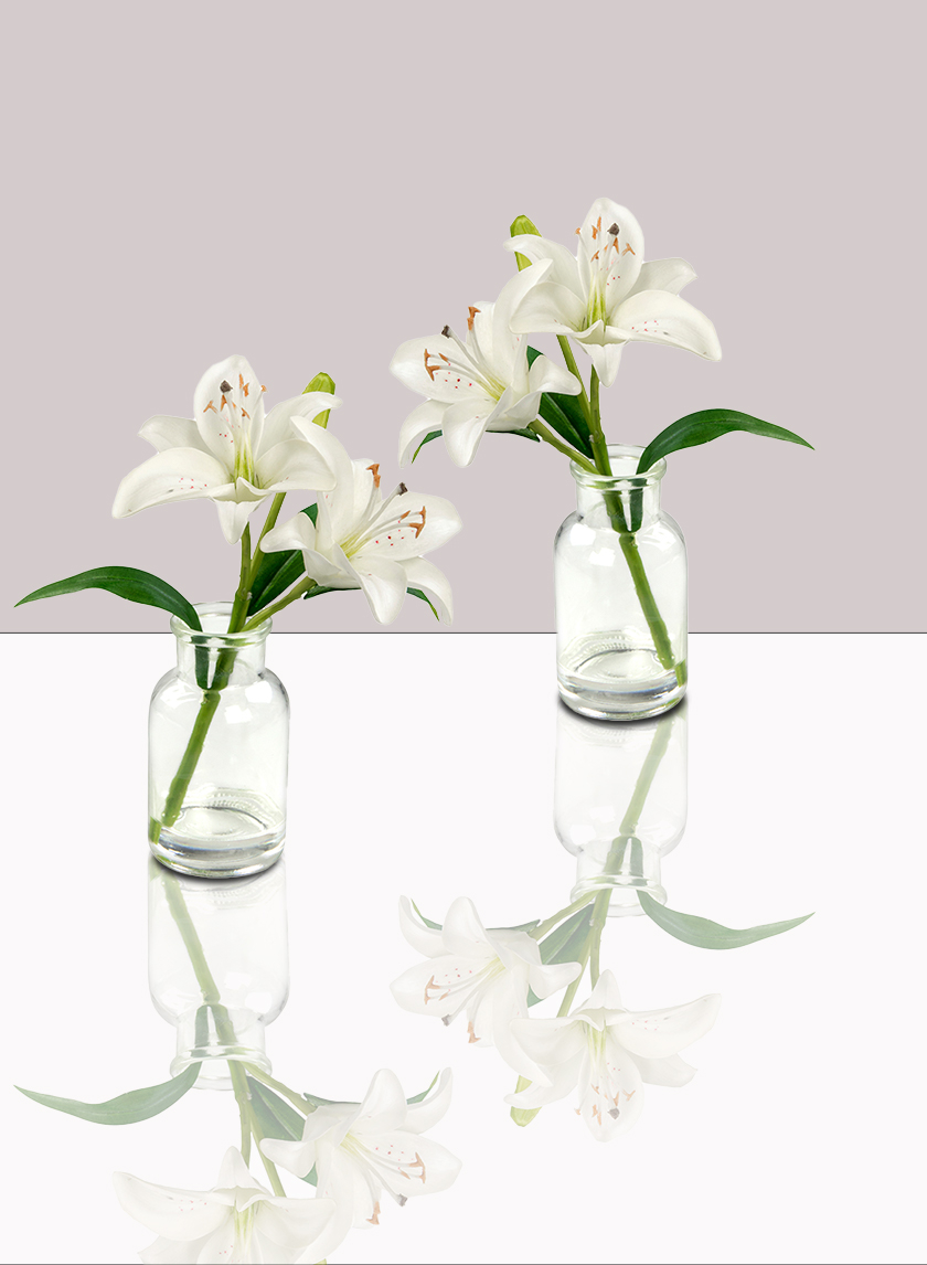 White Lilies in Milk Bottle Vase, Set of 2