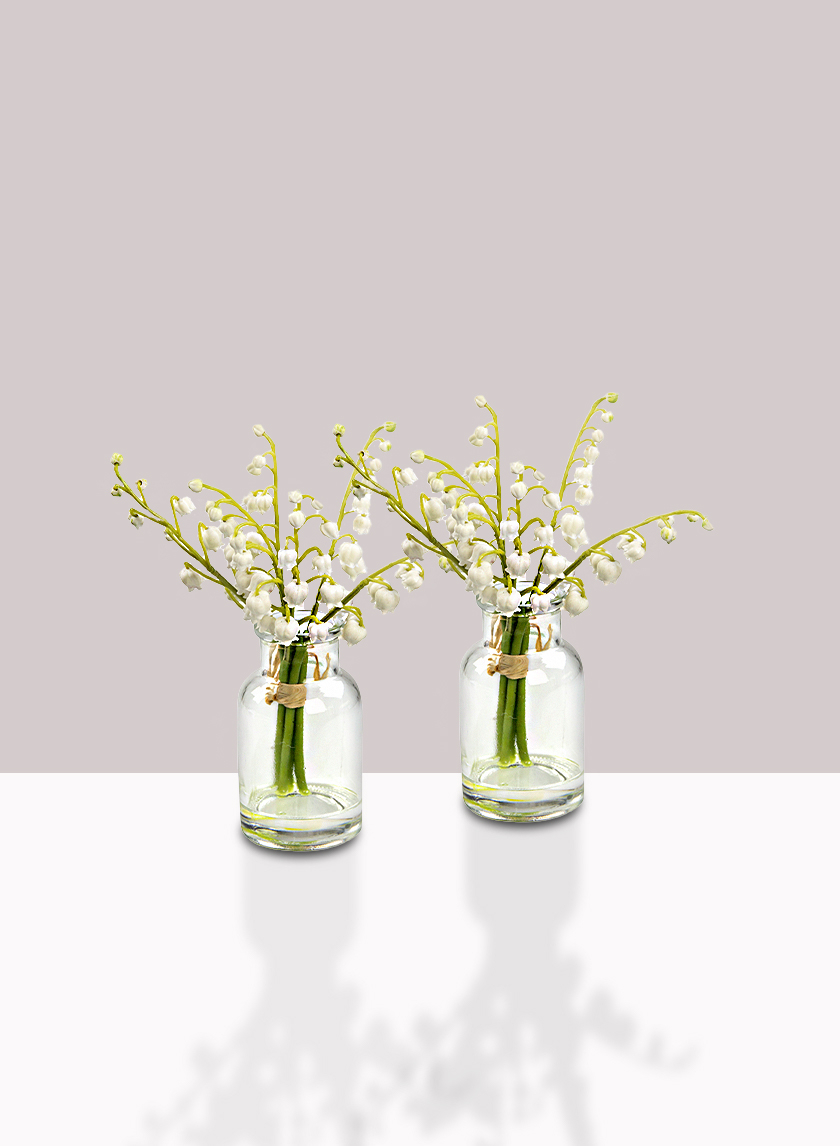 Lily of the Valley Bouquet in Milk Bottle Vase, Set of 2