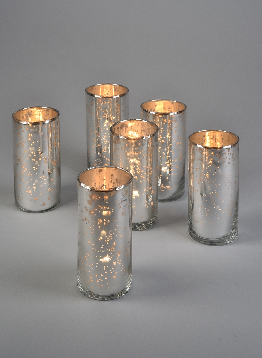 2x4 Antique Silver Cylinders, Set of 6