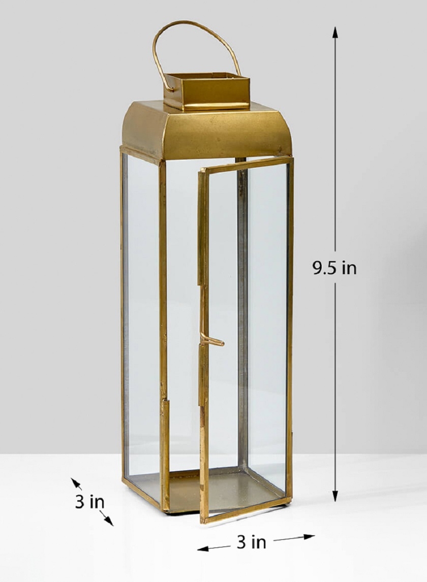 Alazhar Square Gold Lantern, 9 ½in H