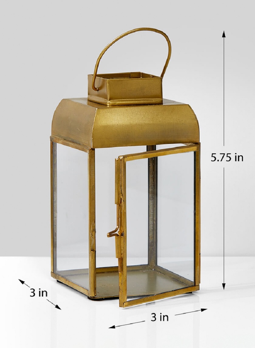 Alazhar Square Gold Lantern, 5 ¾in H