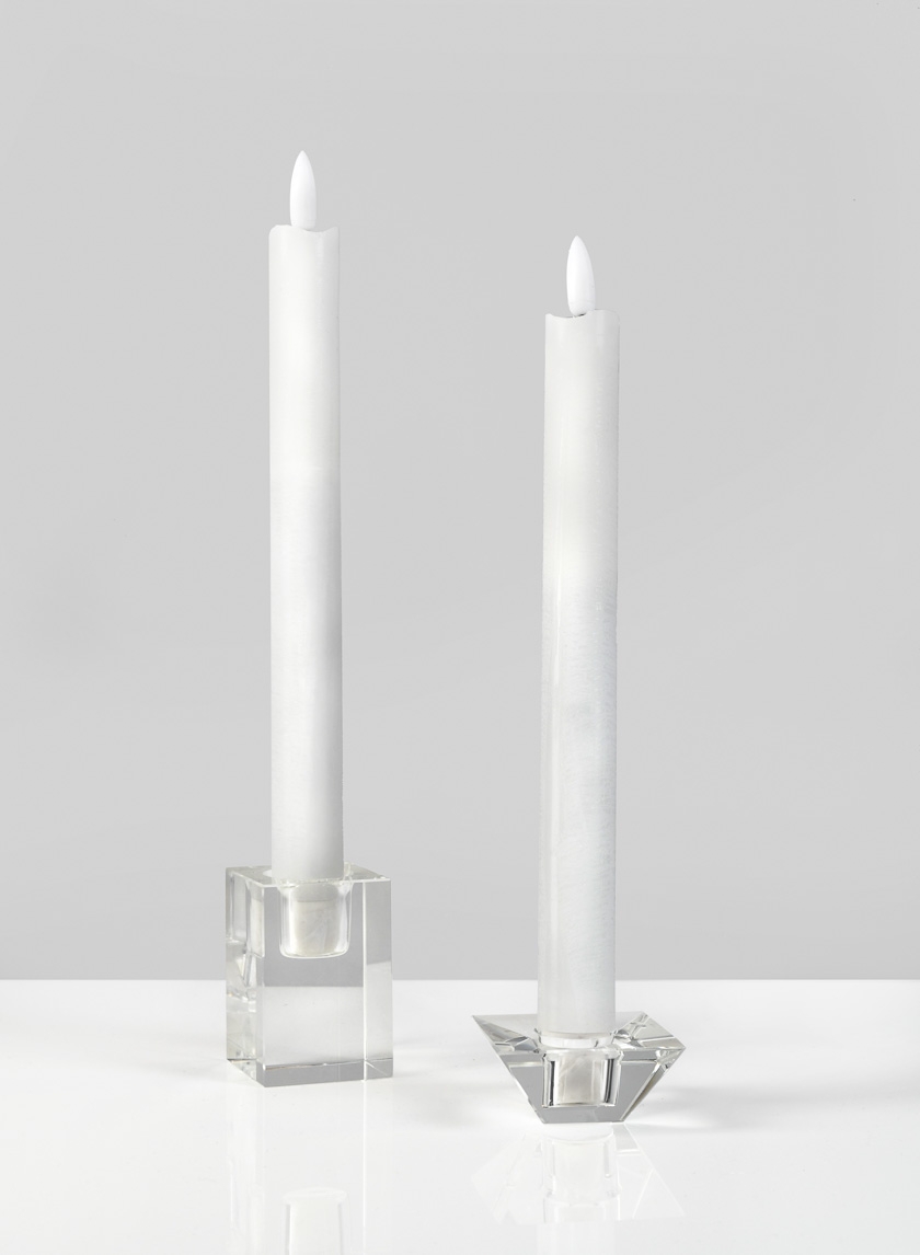 9in Tall Willow L.E.D. Flame Wax Taper Candle, Set of 2