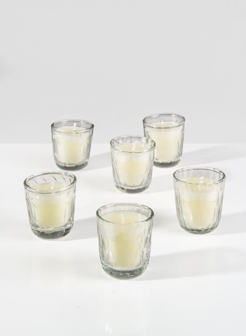 8 Hour-Etched Glass Prefilled Votive Holder, Set of 6