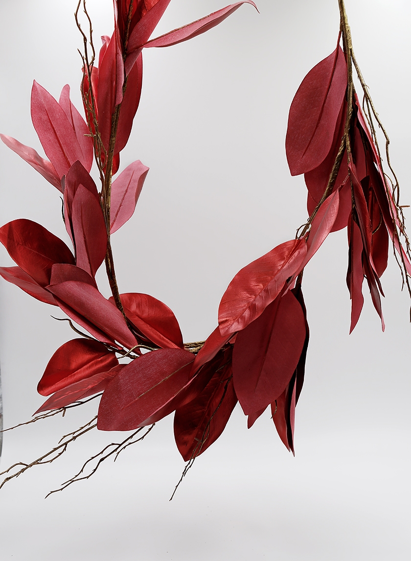 47in Red Magnolia Leaf Garland