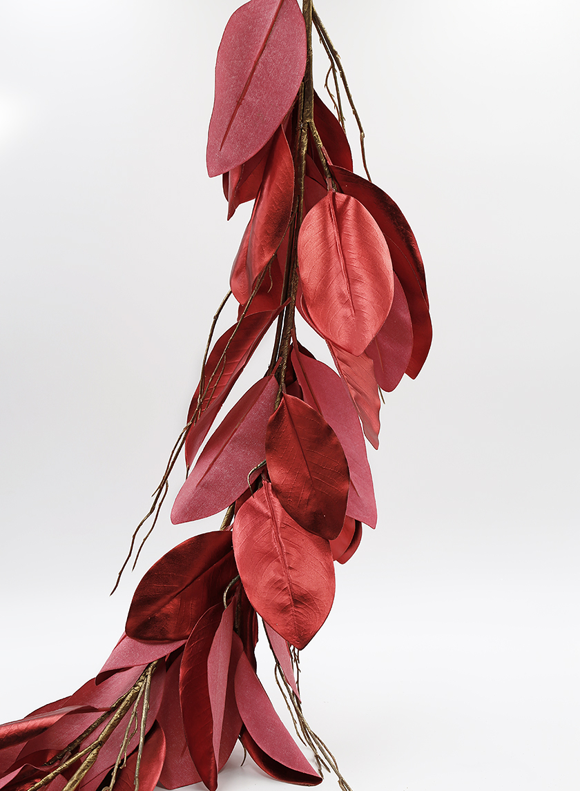 47in Red Magnolia Leaf Garland